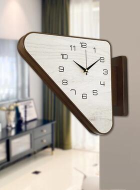 2双02新款个性木质面挂钟家用两4面石英钟个性现代简约UHM尚时壁