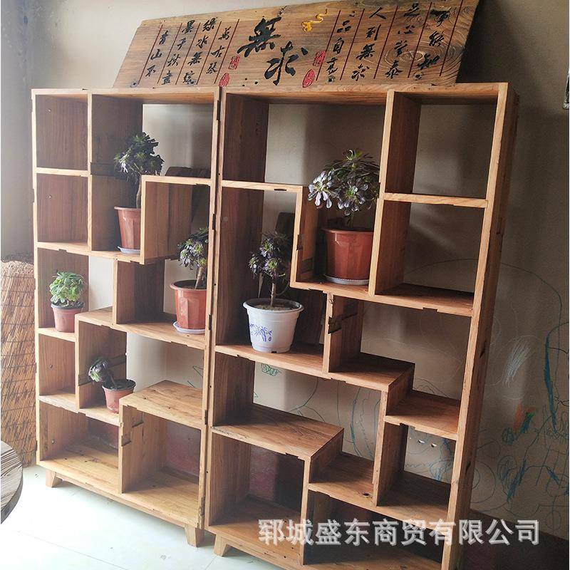 榆木古物老架家居客厅多宝阁古董酒瓶收纳展示架多层装饰VXQ置博