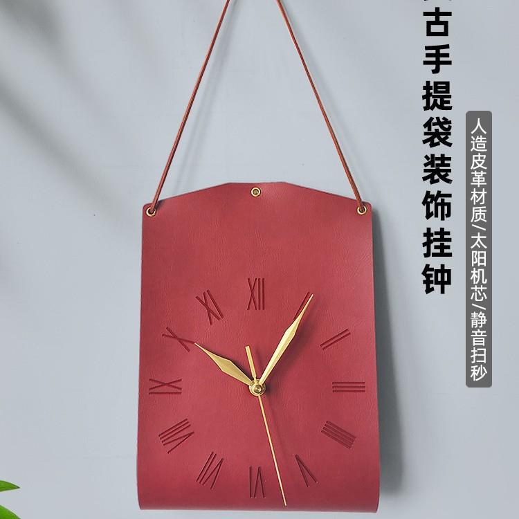 卧形室钟复古YY639552个性现代艺创术墙挂皮革客厅装饰钟表袋静音