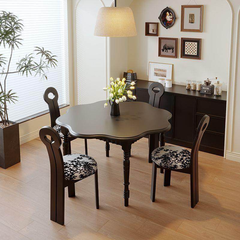 美式餐桌椅古风677奢木桌黑色法式岩板圆桌简约餐家用小户轻型饭