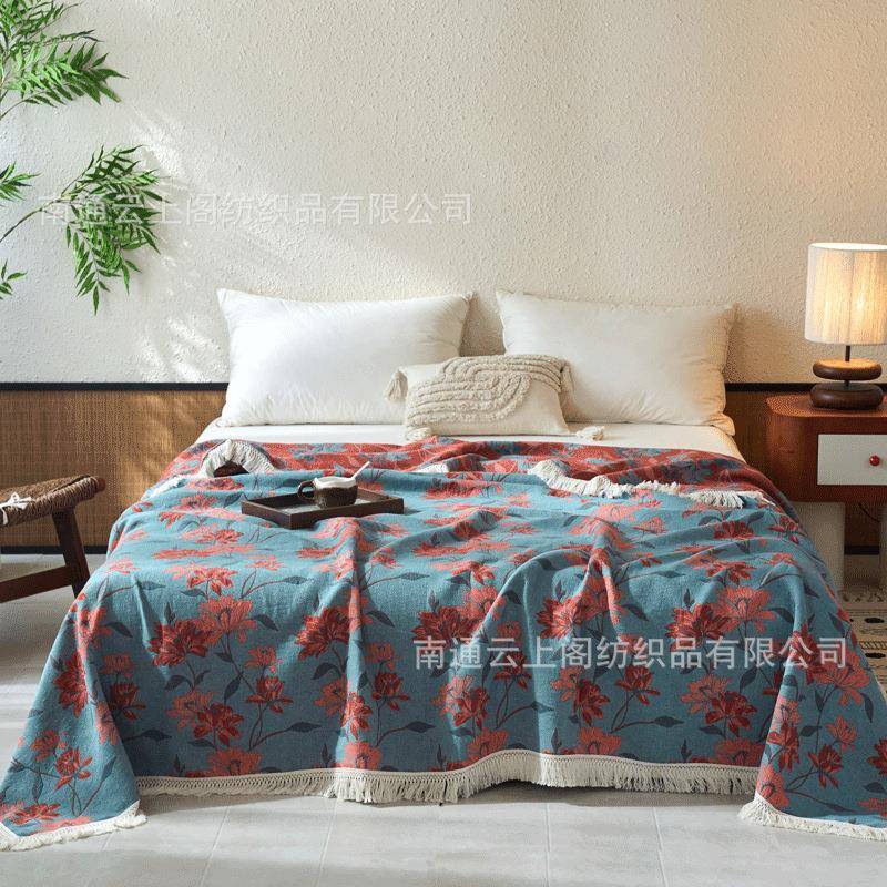 毯2025新款棉麻大提花多三层纱功能盖毯发子纯棉纱布毛毯DGN披肩