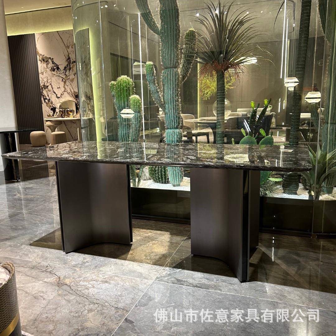 进大奢石餐桌口铂金档钻奢石天然理石餐桌意式极简高奢石大饭桌家