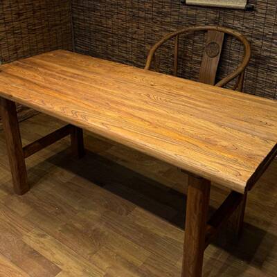 老榆木实茶桌电脑桌餐台桌复古长木桌阳桌F9787T57书桌民宿饭店木