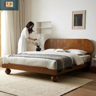 实木大板中古床双人SWB主卧大床卧床小户型齐边矮床式复法古风室