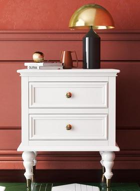 美式轻实木储床奢头柜全实室木卧床头物柜超窄家DOA用白色小型欧