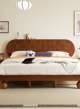 直代销北美黄杨木双现床人大床简约CUC黑胡桃木实木卧室婚床