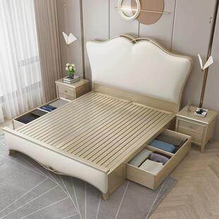 美式实木床单人床.欧式1.8米主卧VHN双5人床轻1公主床婚奢床轻奢