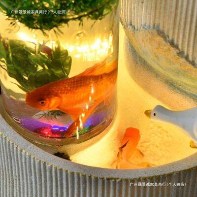 新款客厅现代简约鱼缸关循环水电饰LWN水视柜沙发旁轻奢流摆件玄