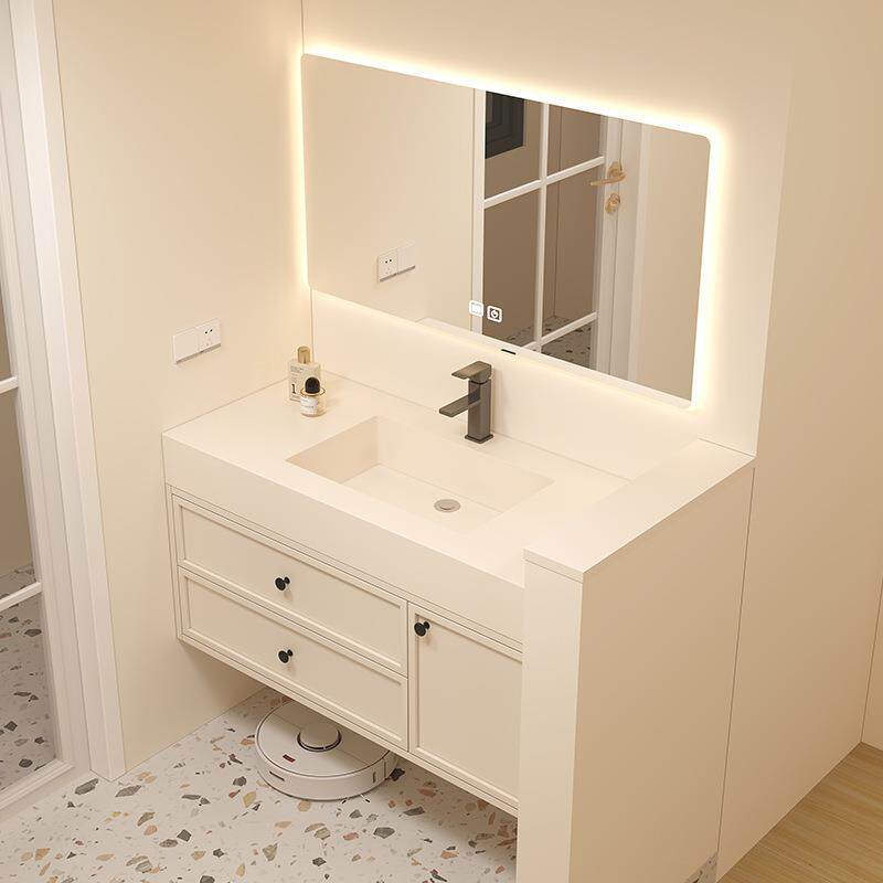 岩板陶瓷无缝一体盆橡奶胶木洗手洗脸953漱池洗台油组风浴室柜合