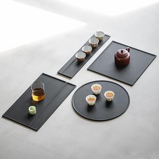 天然乌石茶盘小型干台壶承茶承奢托泡盘小茶台轻现代简金约小方乌