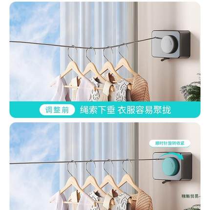 伸缩晾衣绳内室免打孔形不锈钢F99H55HJ隐绳阳台卫生间晾晒丝衣