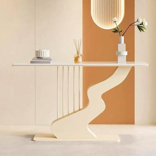 廊奶油风关轻奢岩板玄桌728创意玄关台端酒店别墅入户走条案艺术