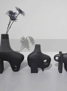 现代简12574约树脂黑花白异形装饰器花瓶厅电样视柜板间摆件软装