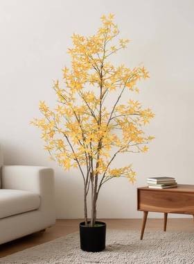 TOS真绿植黄色多杆仿迷你室枫装树高端轻奢客厅内假绿植枫树摆件