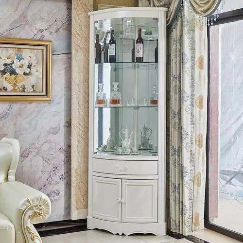 405式乡村实木转角存柜简约客厅双欧门玻璃门装饰柜墙扇储形三角