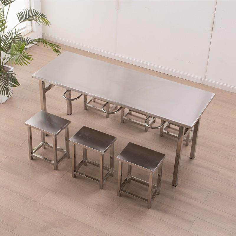 IZD不钢校食堂桌椅学工餐厂员工长方形6人锈分体挂凳不锈钢餐桌椅
