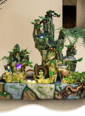 风水大轮喷落地型假QPC山流水泉鱼池瀑布阳台庭院造景办摆公室招