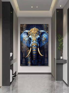 吉象如镶意入TM-62064户玄关装饰画大象ld灯客厅落挂画走廊过道e
