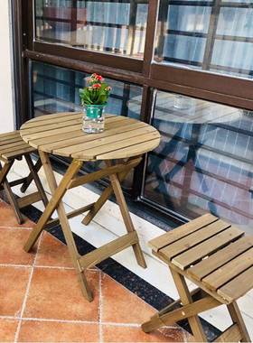 7叠T户外折桌椅套装实木休桌闲阳台小户型小茶几方桌人饭桌ZM026/