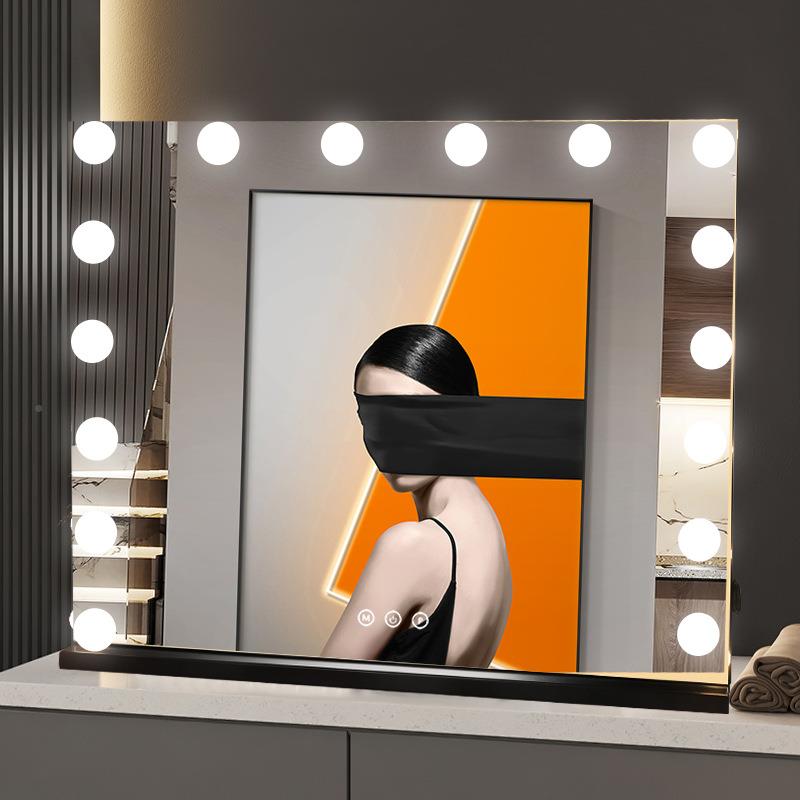 化妆桌式l形e灯泡方d大镜子智能触控调光美妆56镜台卧室商用补光