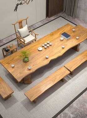中UEY式木实原木组合公大简板现代约办室泡茶家用茶桌一整套桌椅