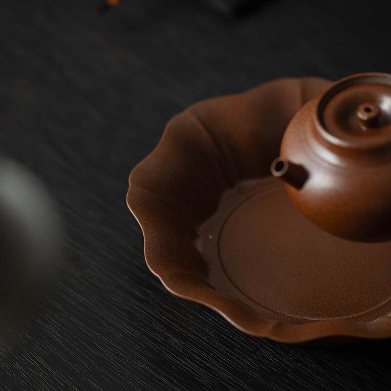 日式花边承茶道配件诧寂EOP风紫砂台土型干泡多用花茶壶点盘果盘