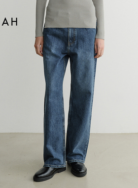 EAAH  韩国品牌25秋冬新款女士宽松直筒全棉牛仔裤水洗通勤长裤