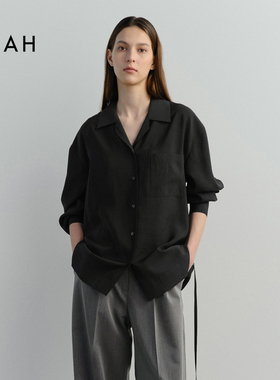 EAAH 韩国品牌 女装25春夏百搭款宽松翻领收腰系带休闲式长袖衬衫