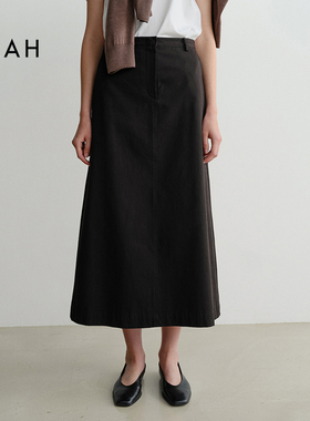EAAH 韩国品牌 25秋冬通勤棉质中长裙简约长裙韩版A字半身裙女