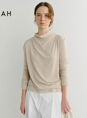 EAAH 韩国品牌25秋冬极简风高领长袖针织衫时尚打底衫抽褶上衣女