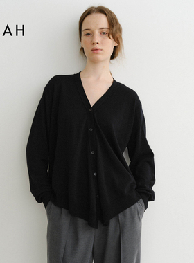 EAAH 韩国品牌 女装极简风V领针织开衫交叉设计百搭慵懒羊毛衫