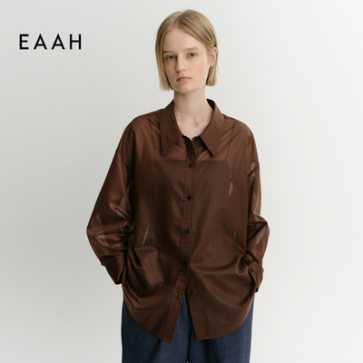 EAAH 韩国品牌 女装2026春夏条纹轻透衬衫长袖宽松翻领百搭上衣