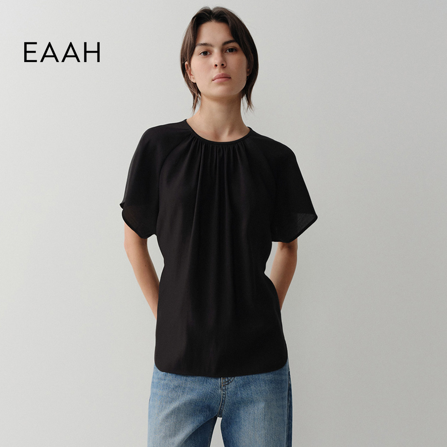 EAAH 韩国品牌 女装2026夏季系带收腰衬衫廓形袖口宽松女人味上衣