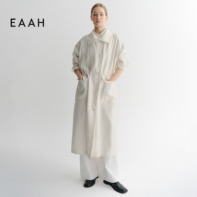 EAAH 韩国品牌26春季极简风廓形风衣女长款翻领宽松通勤风衣外套