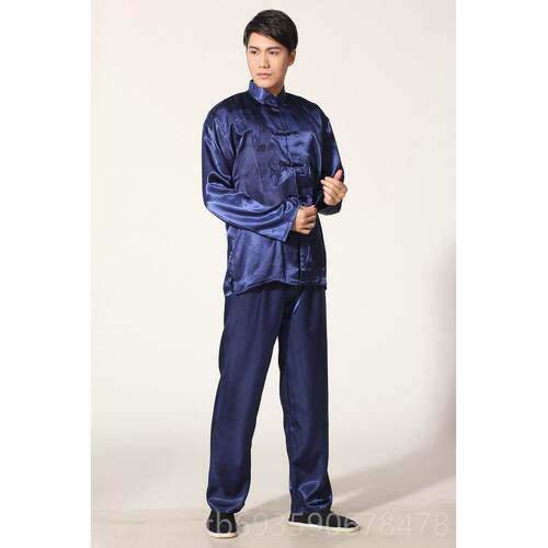正品国式绣龙男子长袖薄唐装表汉中代功夫衬衫太极套装夏演服装秋