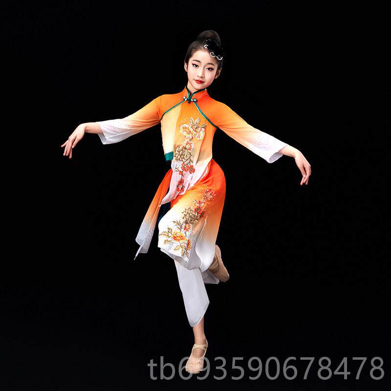 正品新服款儿童出演服女童秧歌服舞蹈服装古典舞飘逸雪纺手绢舞演