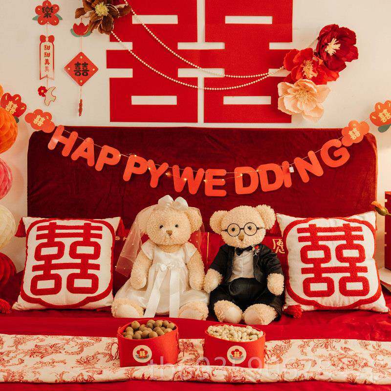 正品薇妮婚品婚款高档压床娃一对新结婚抱枕婚庆房公仔小熊新婚礼