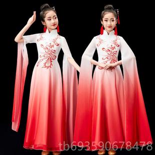 正品 儿童古琴筝演出服女服长笛钢长裙表 童中国汉风中大童飘逸水袖