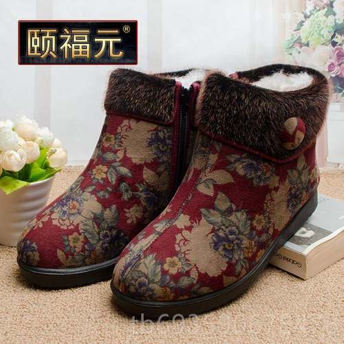 正品老北女冬奶季加厚羊毛布鞋平跟软底妈年妈京鞋保暖防滑中老奶