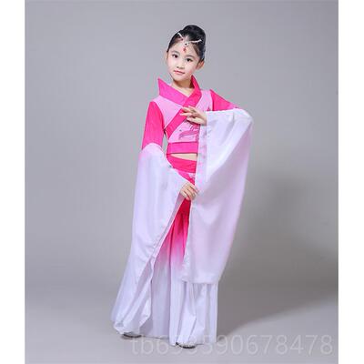 正品色儿童古典舞表演服，学生汉代，袖仙宽裙红色招远，清凉大鱼