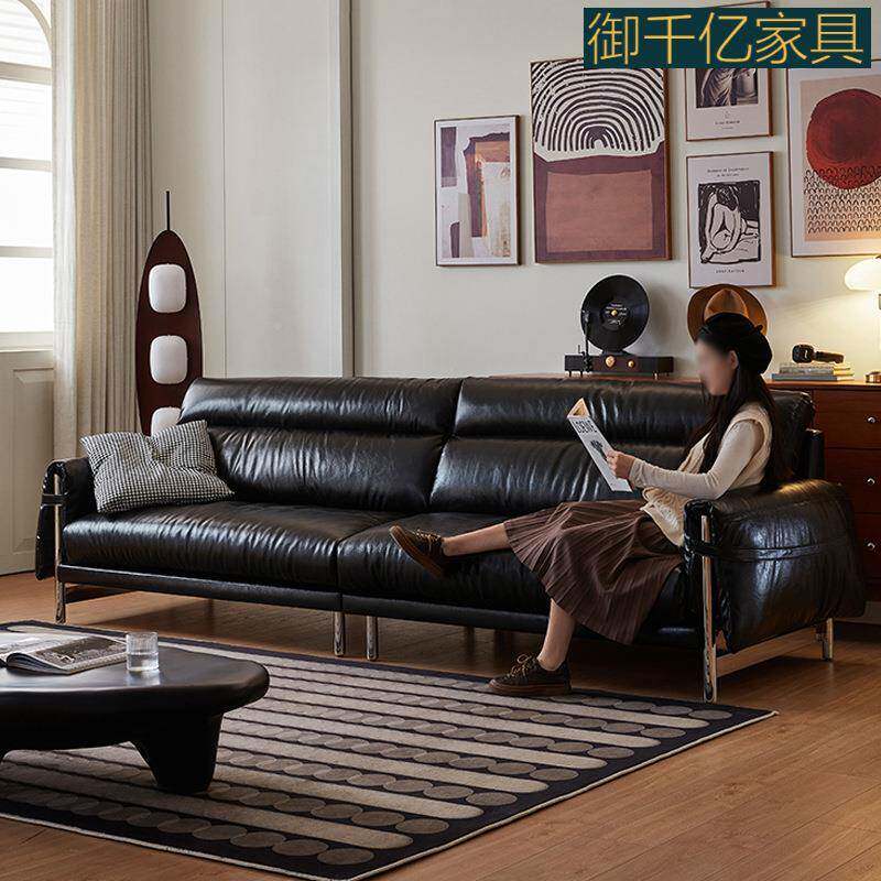 复古皮油蜡皮真沙发风小户YQY-J823型直排钢架羽绒中古头层牛全真