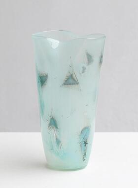 现代璃简约口蓝色BX7-24-0敞渐变磁玻花瓶电视柜餐桌鲜花百合中古