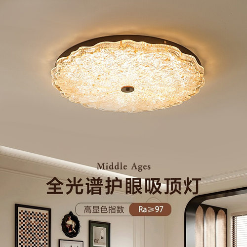 中古南洋风卧室吸顶灯美式复古客厅主灯金箔高级感主卧灯具