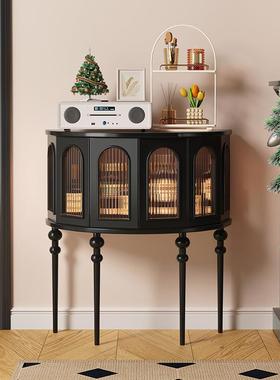 法式古玄关饰柜入户客厅靠LJK墙窄边置柜物架玄关装柜半圆实复木