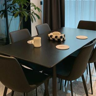 0J全岩板餐长桌方黑色B055形小托户型饭餐桌2024年新椅款 家用小户