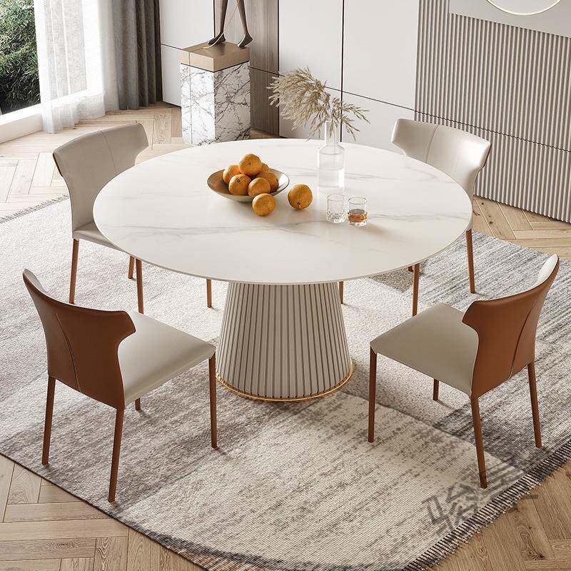 FS亮光岩板桌家用小型户现代简约餐桌子带转盘旋4073转组圆桌椅合
