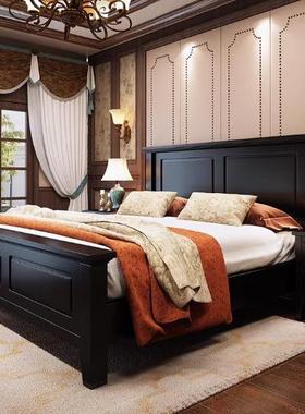 美式实木床1.米实木主卧全现代简约大8床RSN婚床1.米单人黑色5储