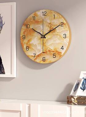 简约大理石052801纹理属客厅圆形挂钟墙上艺术饰品摆件金静音创装