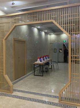 东阳木雕月洞门式UNN隔断月中亮门博松木木花格圆实拱门古架仿古