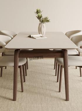 板木餐桌现代简约轻奢白TKI蜡木小户型悬浮长方形岩板餐桌岩实组